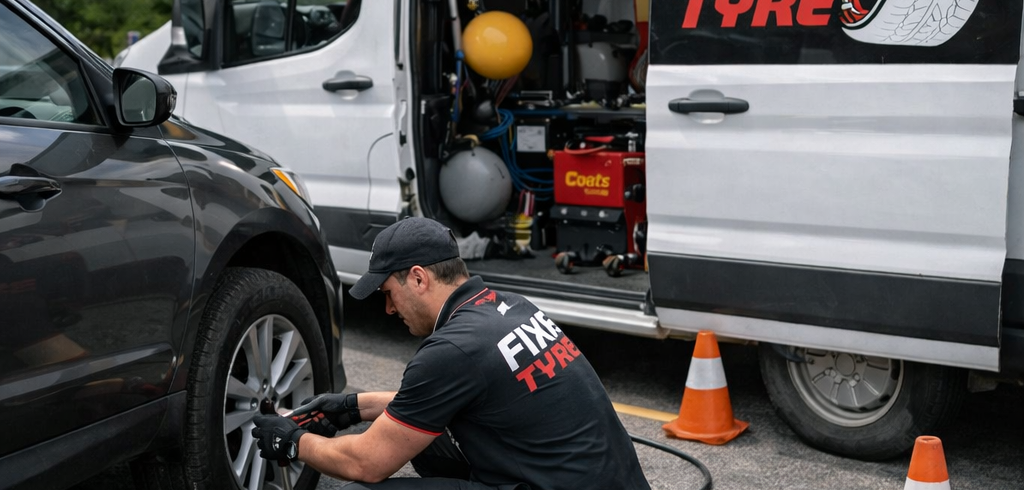 Mobile tyre puncture repair service in Dubai – 24/7 emergency flat tyre assistance by Fix A Tyre