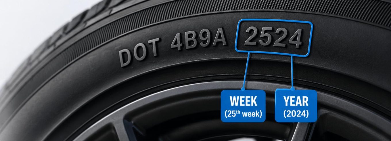 Checking tyre manufacturing date and DOT code on a car tyre in Dubai